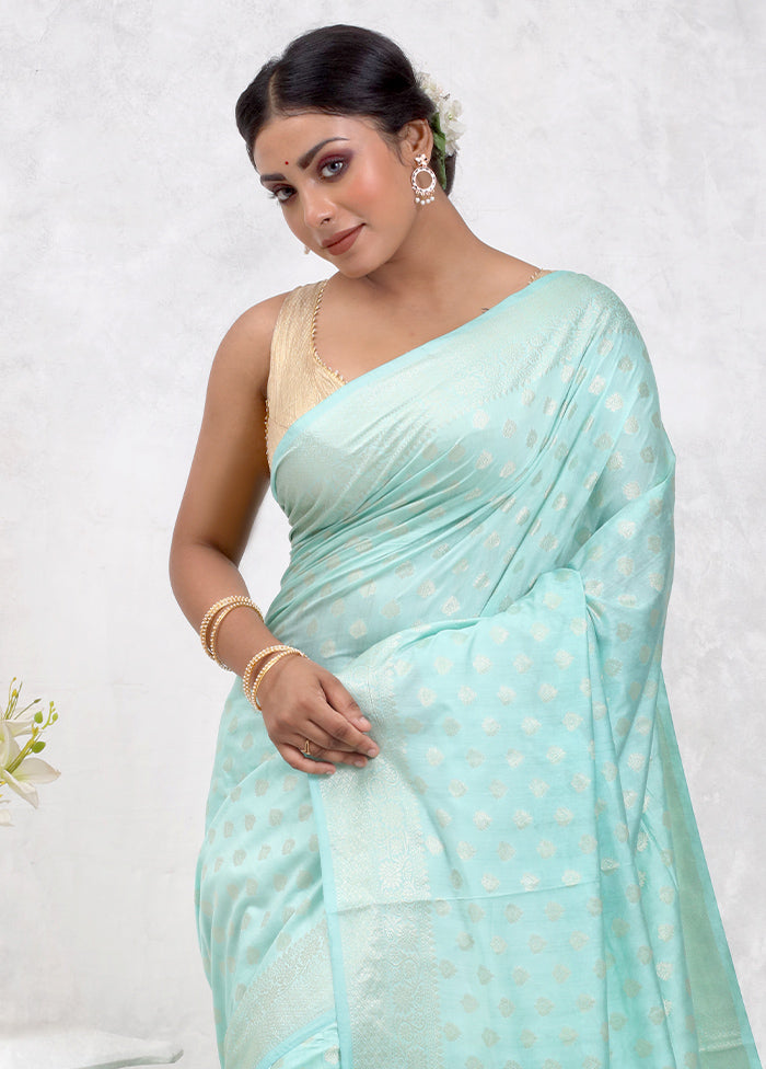 Green Pure Cotton Saree Without Blouse Piece