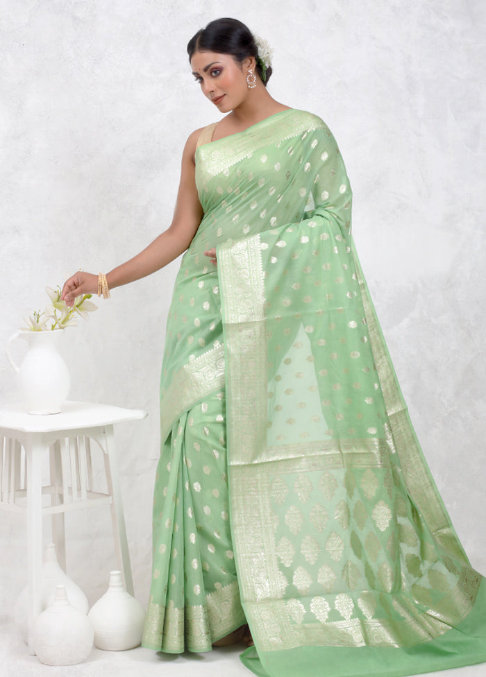 Green Pure Cotton Saree Without Blouse Piece