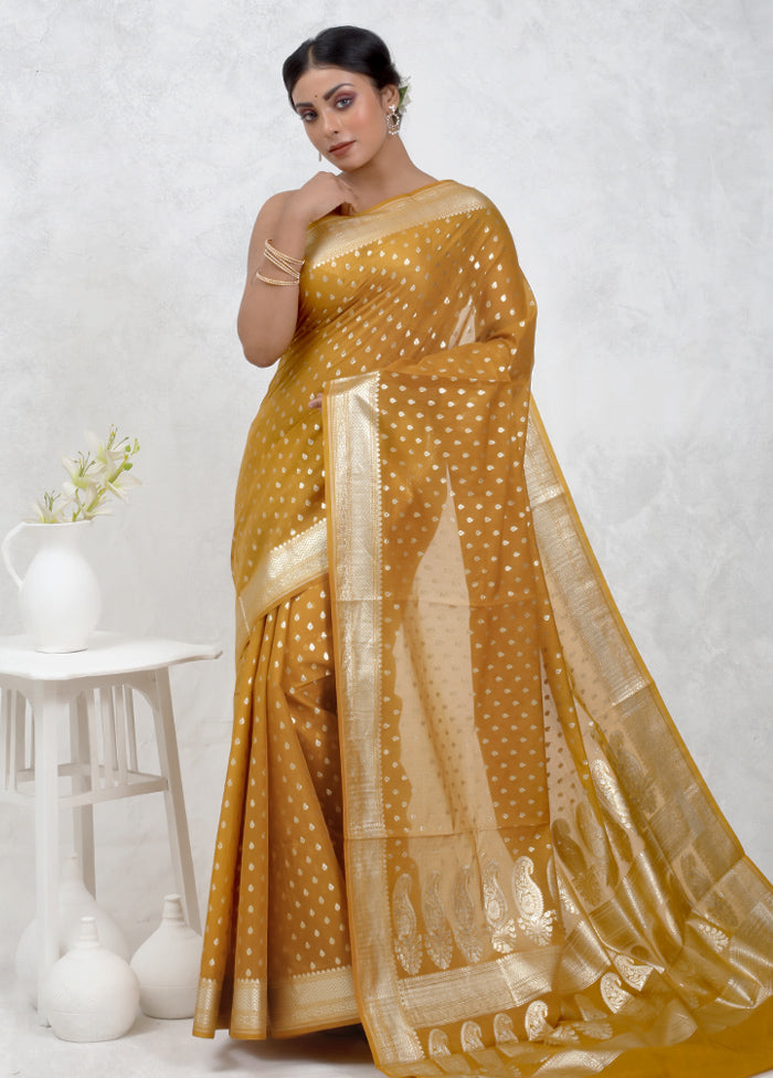 Yellow Pure Cotton Saree Without Blouse Piece
