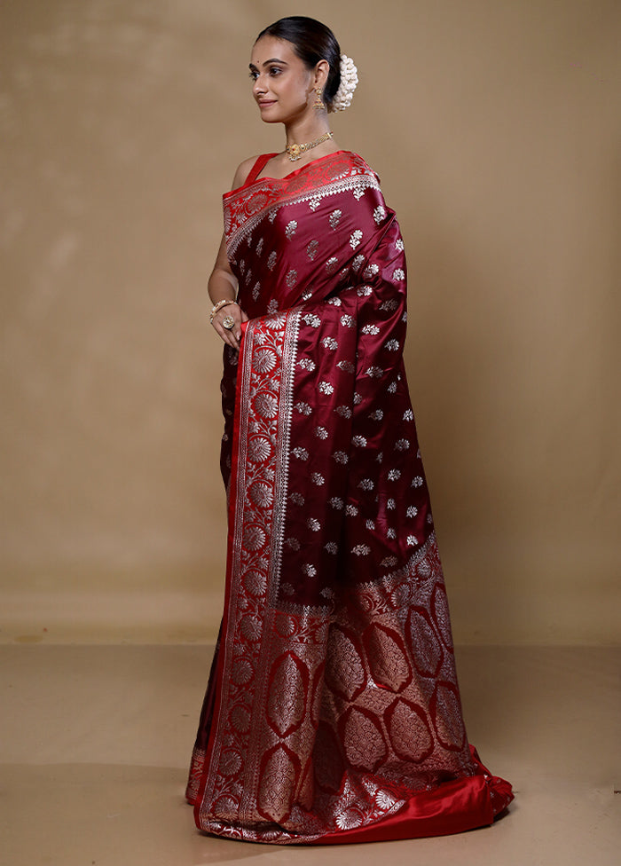 Maroon Banarasi Silk Saree With Blouse Piece