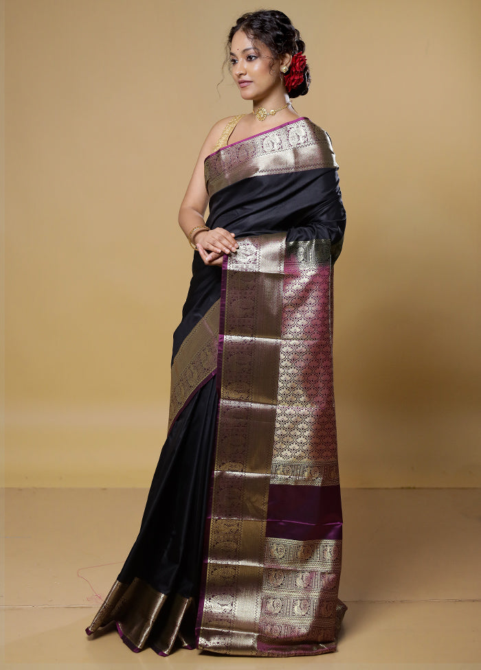 Black Kanjivaram Silk Saree With Blouse Piece