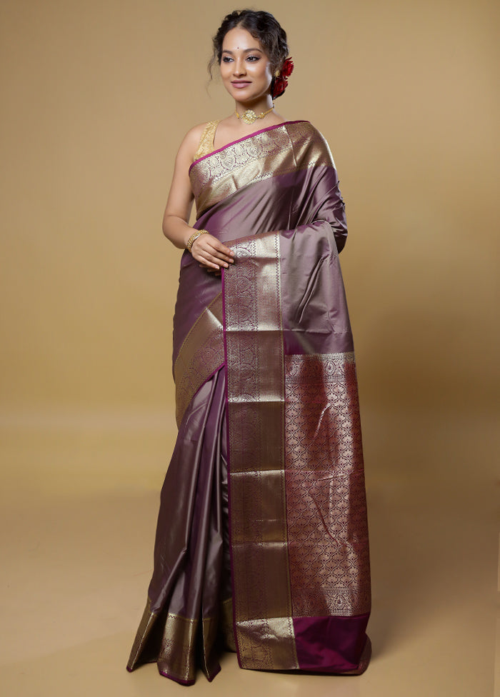 Grey Kanjivaram Silk Saree With Blouse Piece