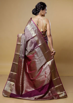 Grey Kanjivaram Silk Saree With Blouse Piece