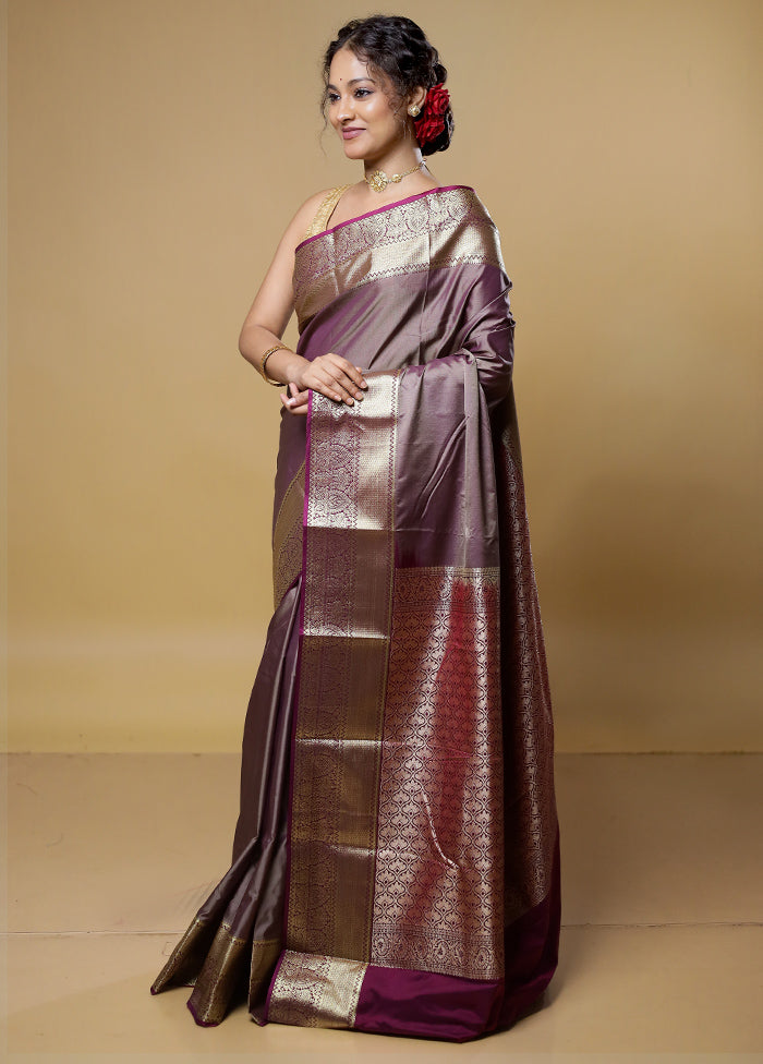 Grey Kanjivaram Silk Saree With Blouse Piece