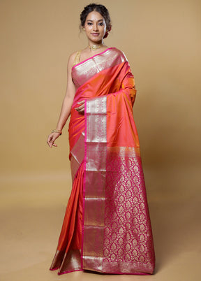 Pink Kanjivaram Silk Saree With Blouse Piece