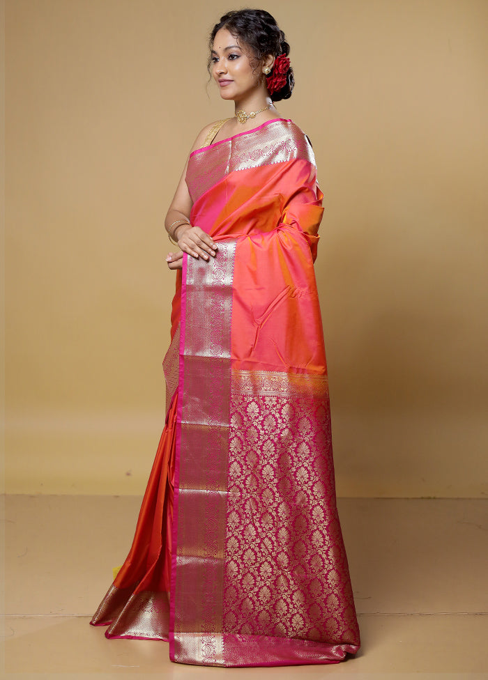 Pink Kanjivaram Silk Saree With Blouse Piece