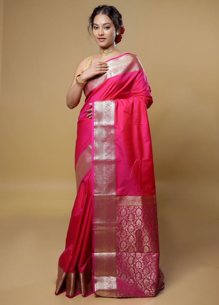 Pink Kanjivaram Silk Saree With Blouse Piece