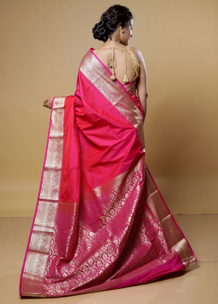 Pink Kanjivaram Silk Saree With Blouse Piece