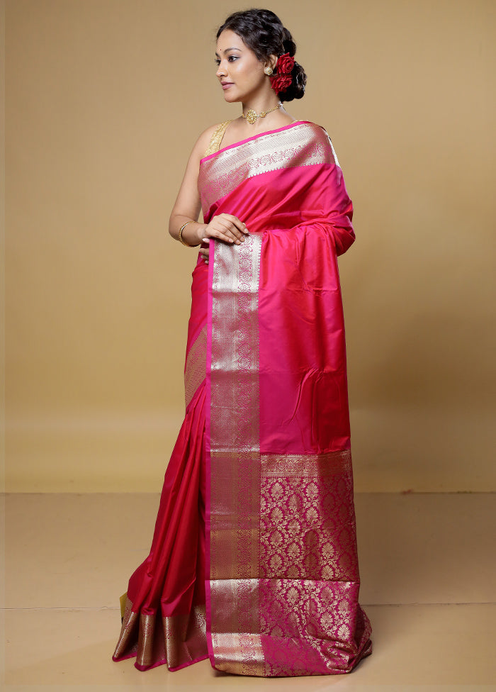 Pink Kanjivaram Silk Saree With Blouse Piece