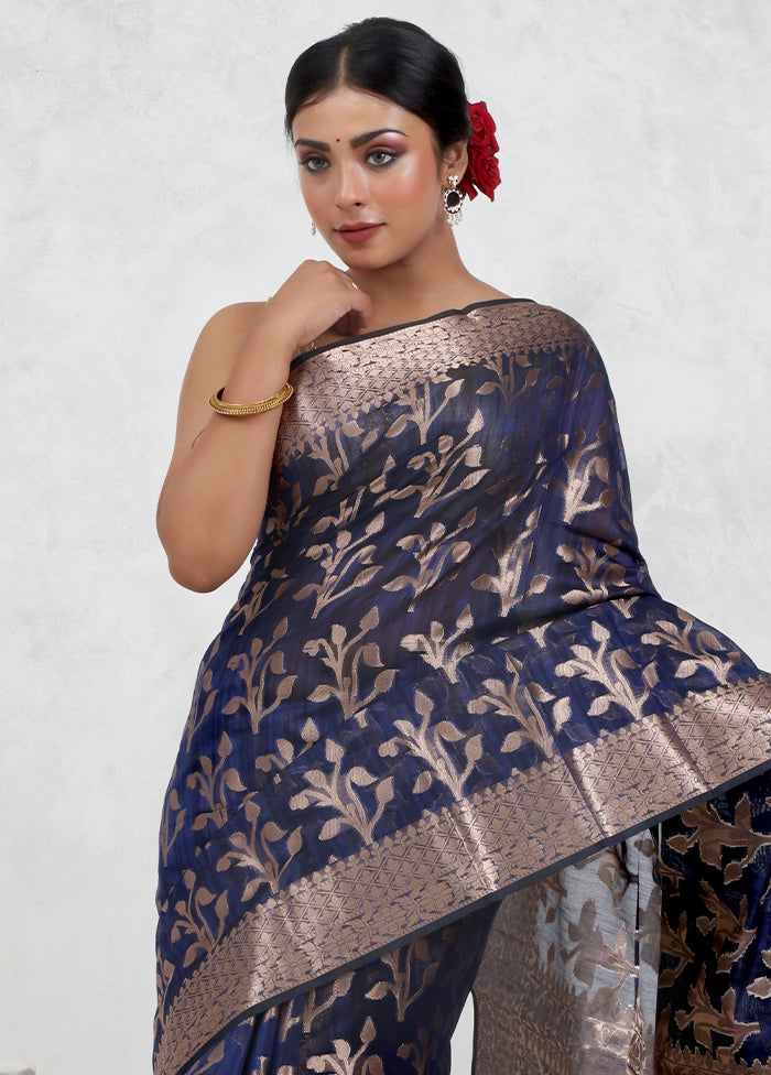 Blue Kora Silk Saree Without Blouse Piece