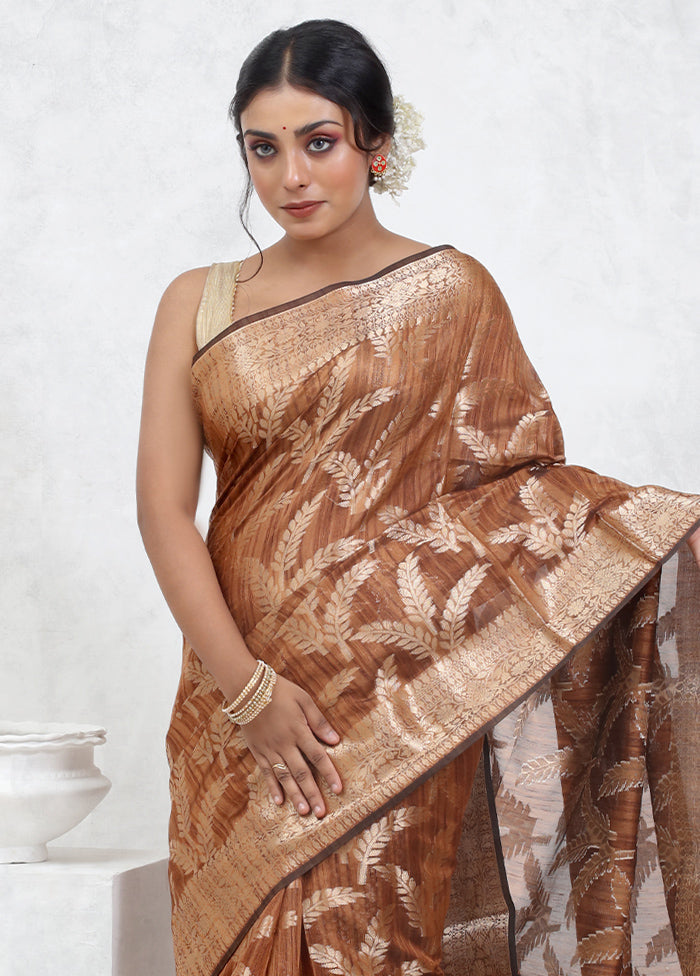 Brown Kora Silk Saree With Blouse Piece - Indian Silk House Agencies