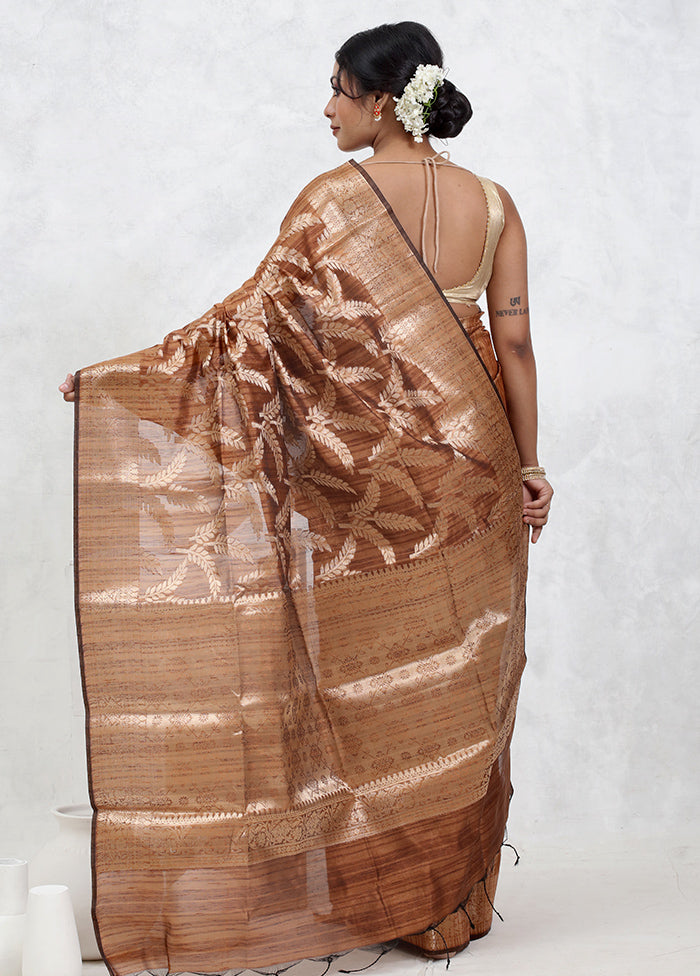 Brown Kora Silk Saree With Blouse Piece