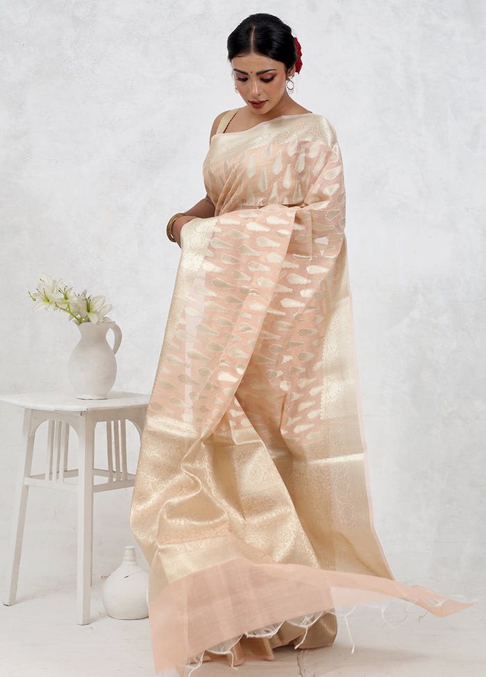 Peach Kora Silk Saree Without Blouse Piece - Indian Silk House Agencies