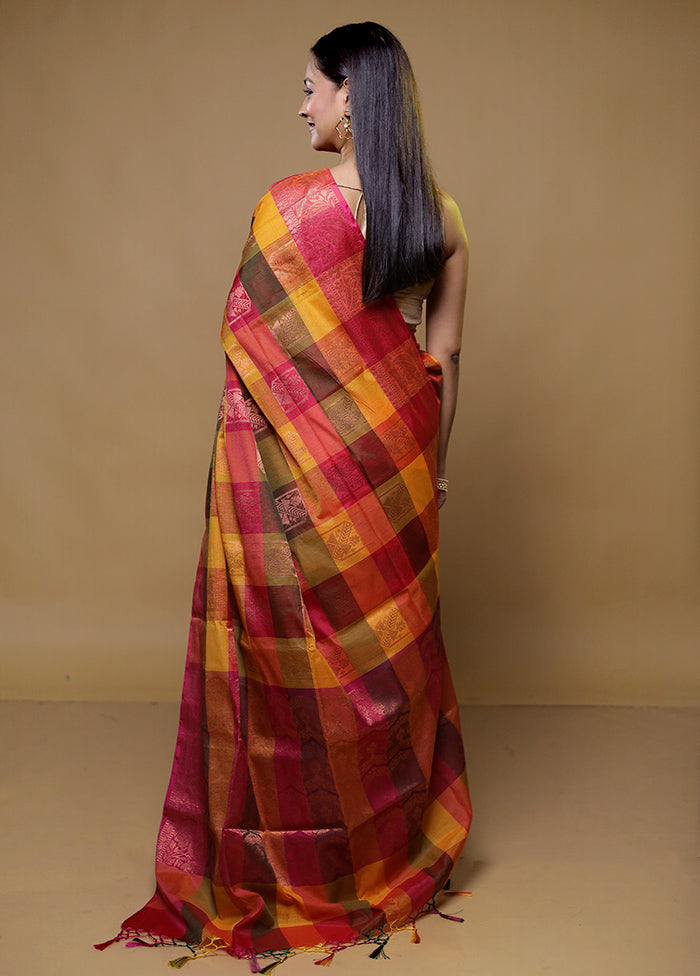 yellow Kora Silk Saree With Blouse Piece