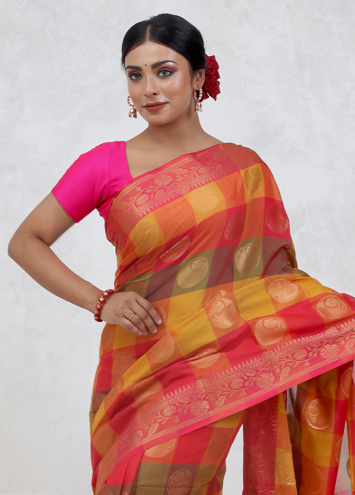 Yellow Kora Silk Saree Without Blouse Piece - Indian Silk House Agencies