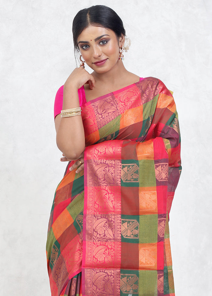 Green Kora Silk Saree Without Blouse Piece - Indian Silk House Agencies