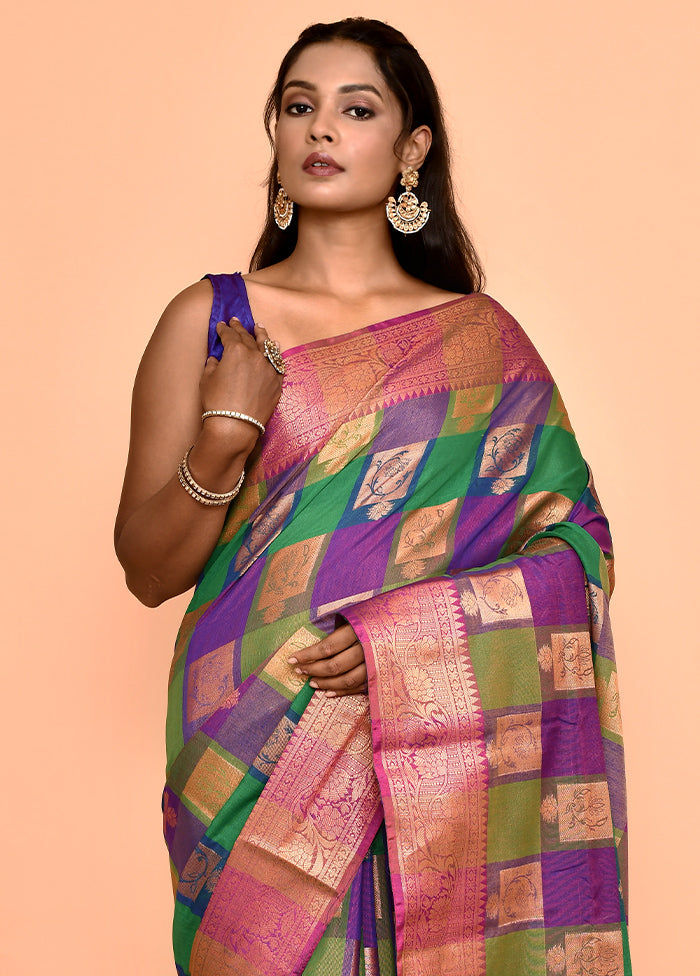 Multicolor Kora Silk Saree Without Blouse Piece