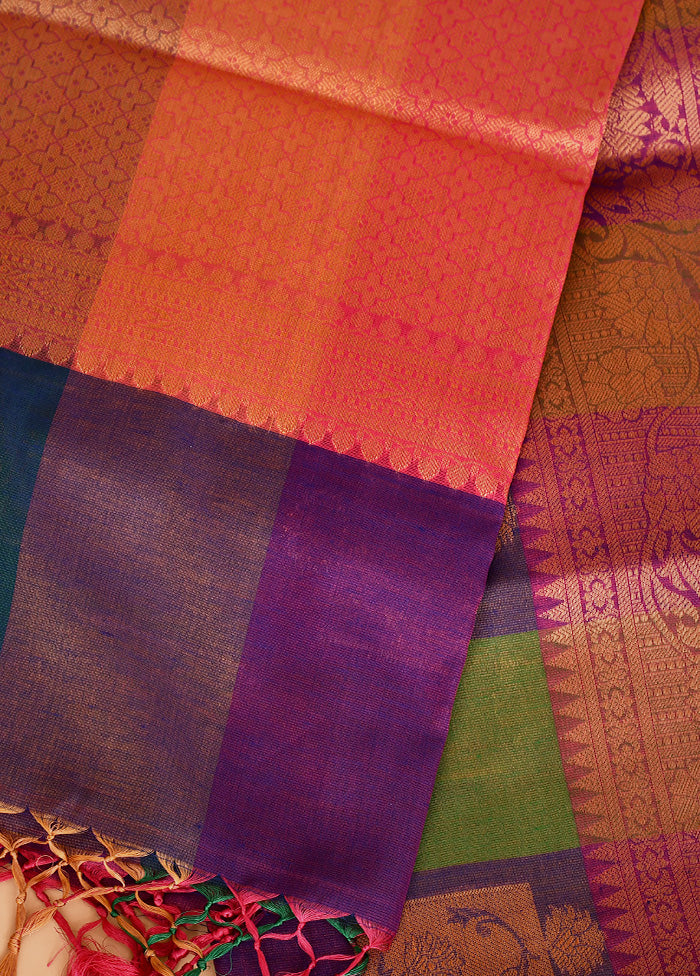Multicolor Kora Silk Saree Without Blouse Piece