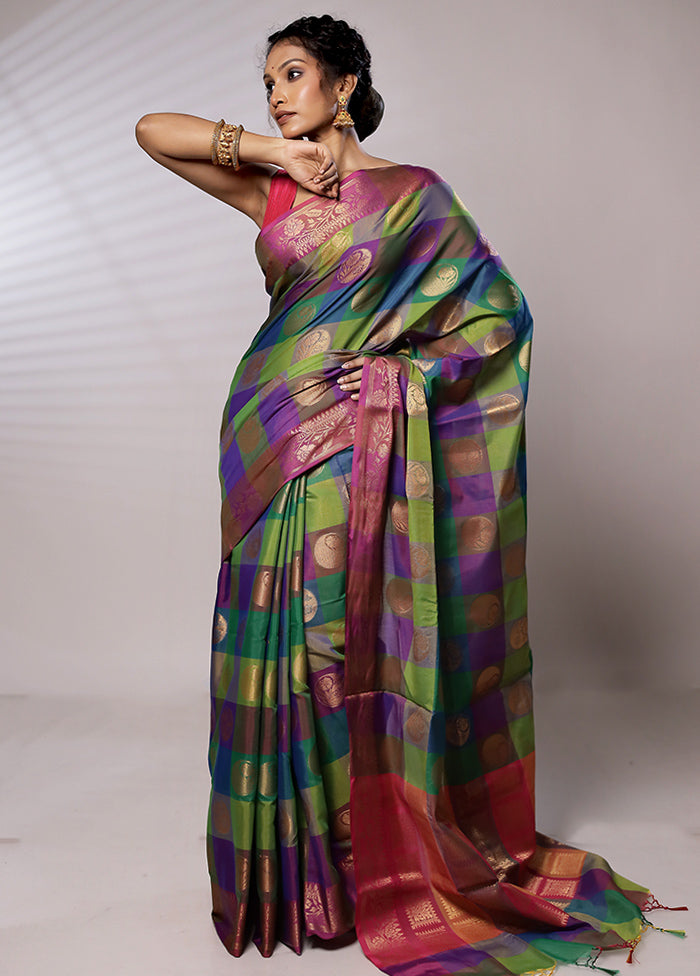 Multicolor Kora Silk Saree With Blouse Piece