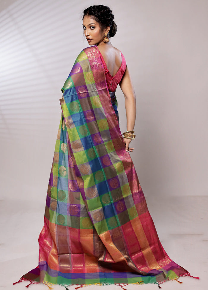 Multicolor Kora Silk Saree With Blouse Piece