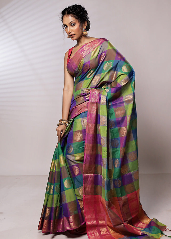 Multicolor Kora Silk Saree With Blouse Piece