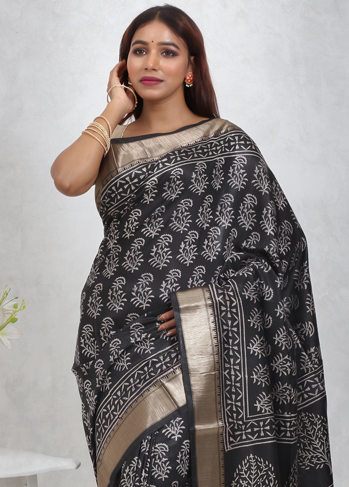 Black Chanderi Cotton Saree Without Blouse Piece - Indian Silk House Agencies