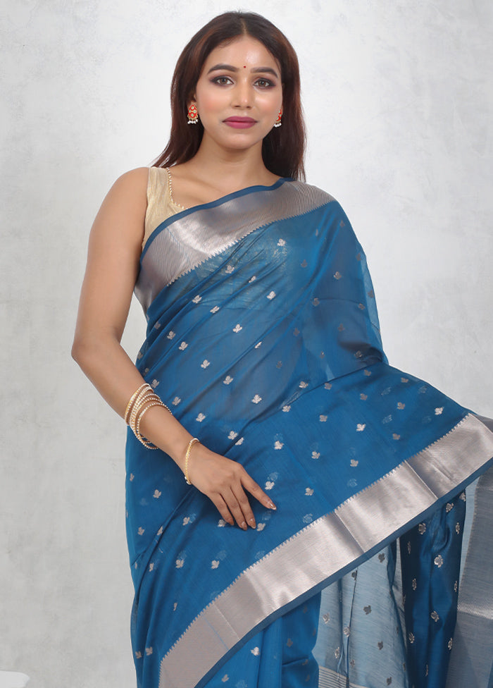 Blue Cotton Saree Without Blouse Piece - Indian Silk House Agencies