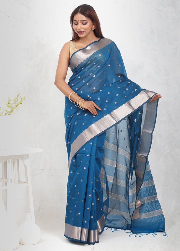 Blue Cotton Saree Without Blouse Piece - Indian Silk House Agencies