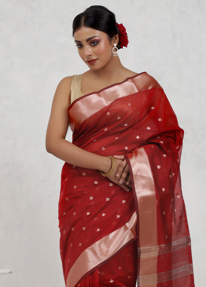 Red Cotton Saree Without Blouse Piece - Indian Silk House Agencies