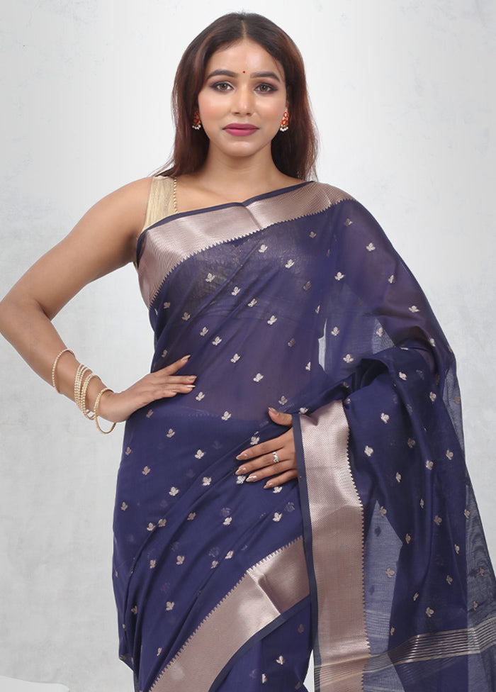 Blue Cotton Saree Without Blouse Piece - Indian Silk House Agencies