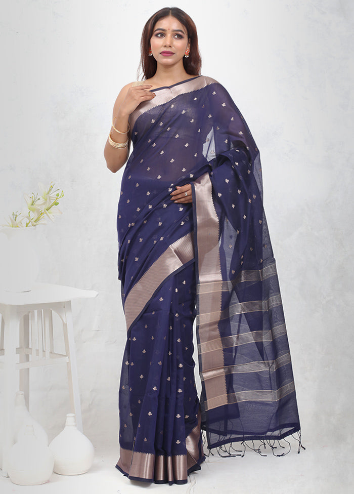 Blue Cotton Saree Without Blouse Piece - Indian Silk House Agencies