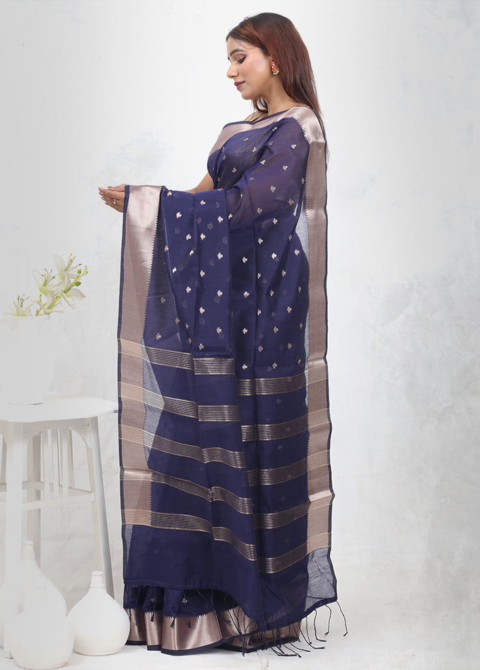 Blue Cotton Saree Without Blouse Piece - Indian Silk House Agencies