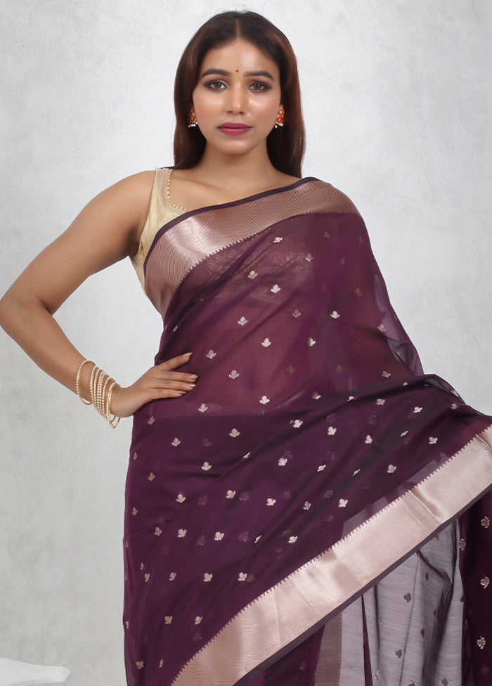 Purple Cotton Saree Without Blouse Piece - Indian Silk House Agencies