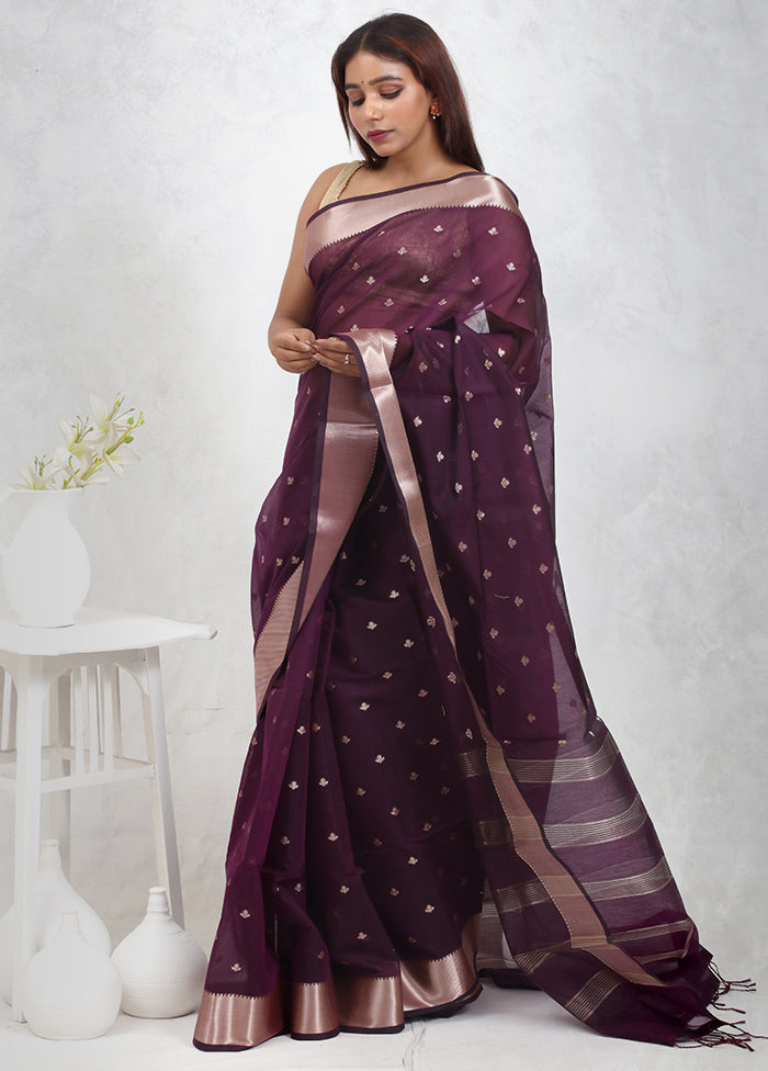 Purple Cotton Saree Without Blouse Piece - Indian Silk House Agencies