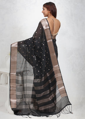 Black Cotton Saree Without Blouse Piece - Indian Silk House Agencies