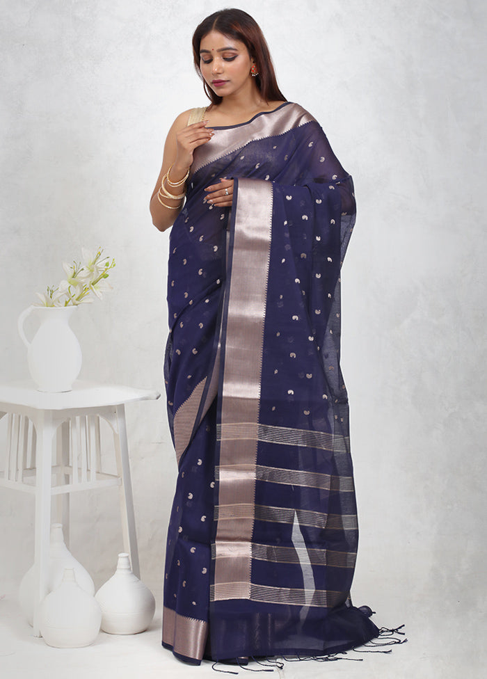 Blue Cotton Saree Without Blouse Piece - Indian Silk House Agencies