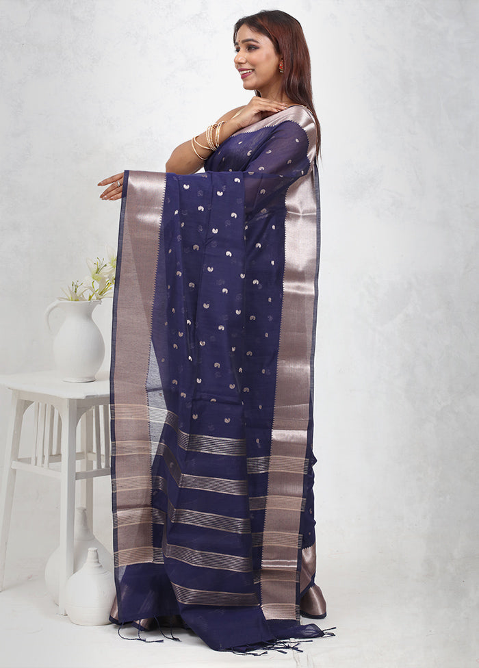 Blue Cotton Saree Without Blouse Piece - Indian Silk House Agencies