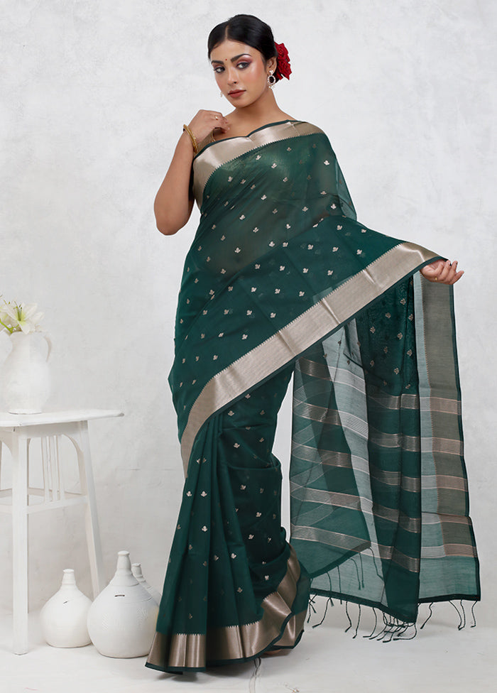 Green Cotton Saree Without Blouse Piece