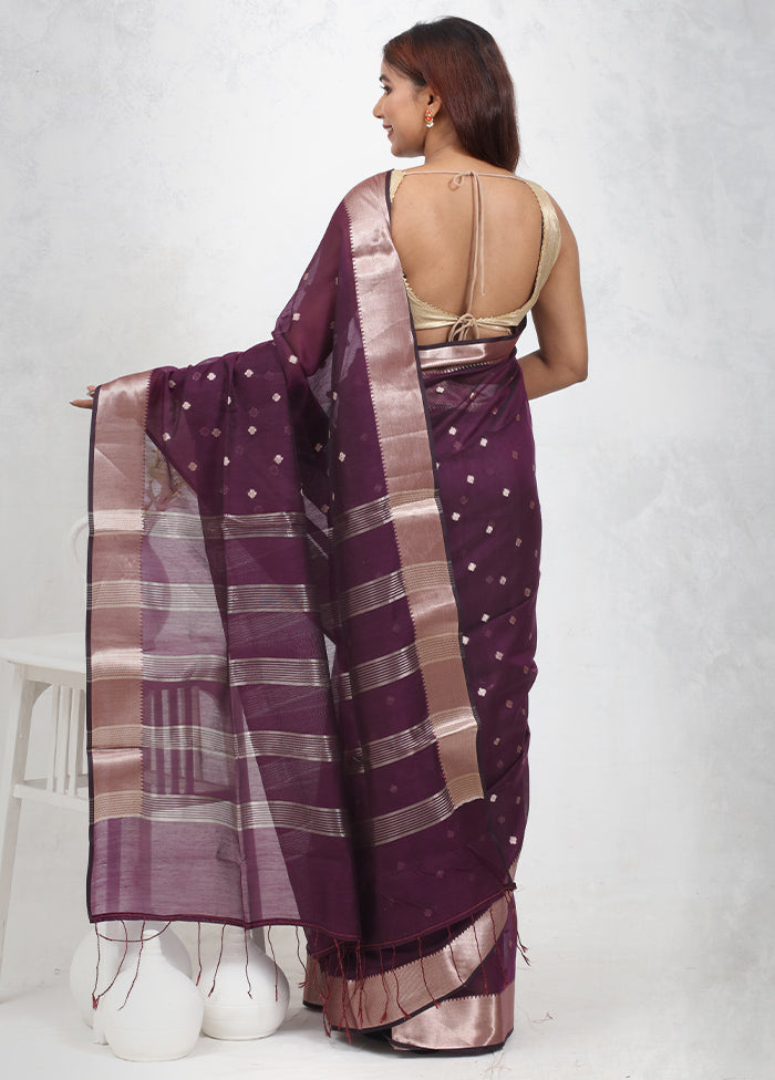 Purple Cotton Saree Without Blouse Piece - Indian Silk House Agencies