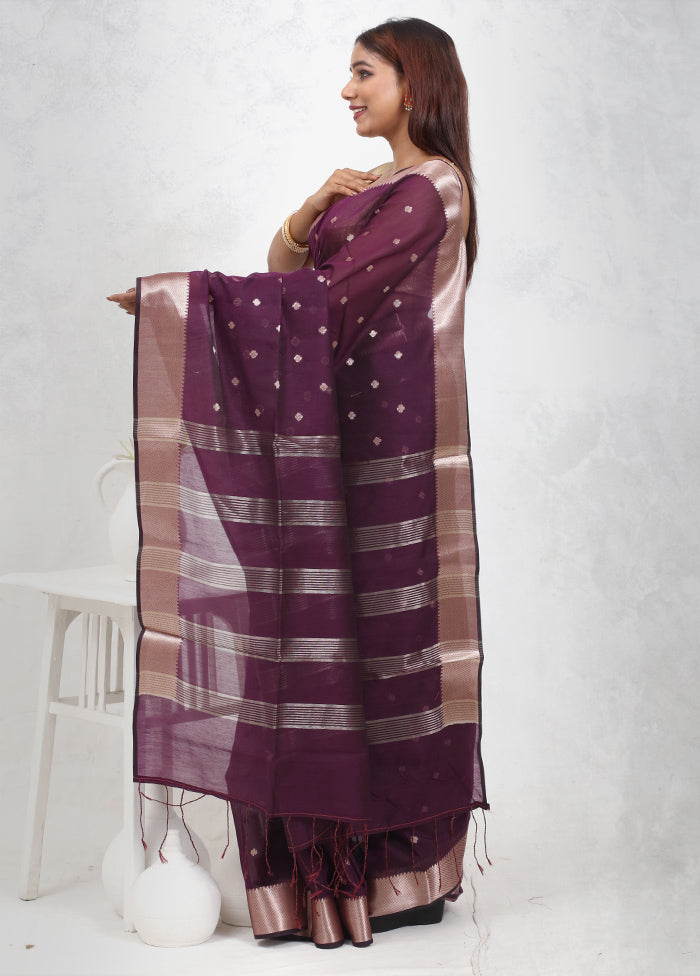 Purple Cotton Saree Without Blouse Piece - Indian Silk House Agencies