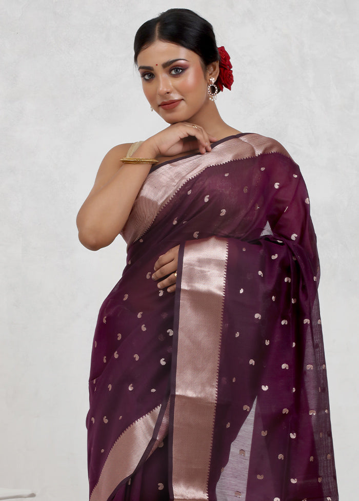 Purple Cotton Saree Without Blouse Piece - Indian Silk House Agencies