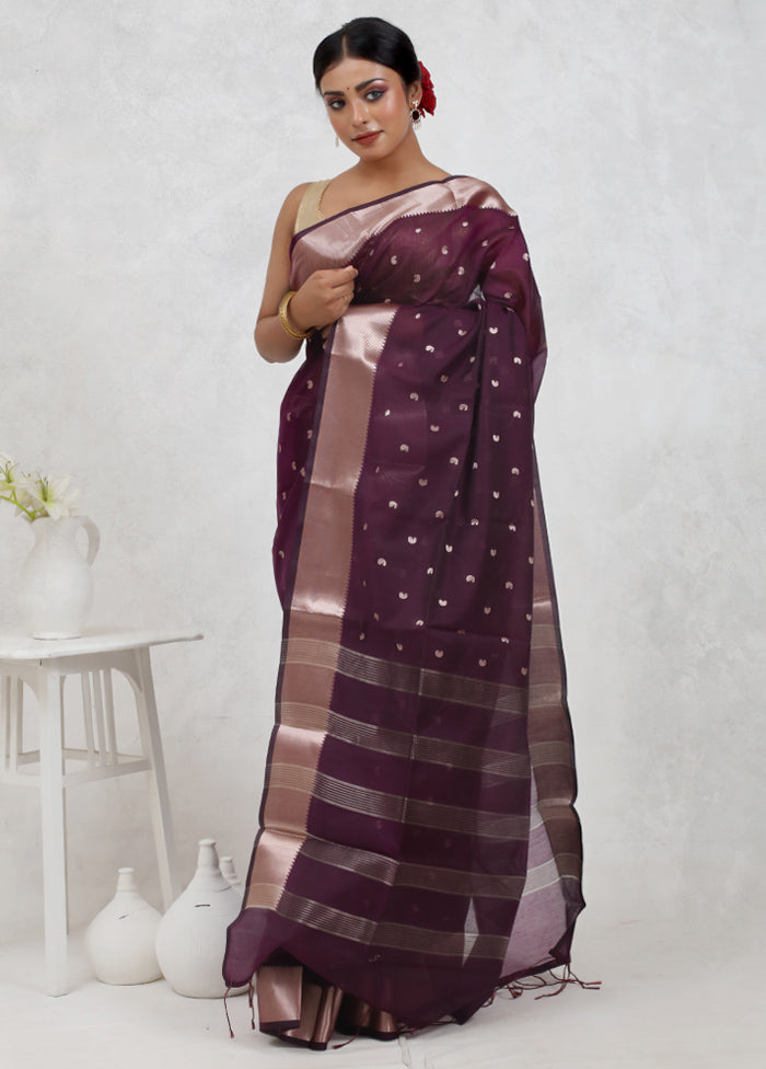 Purple Cotton Saree Without Blouse Piece
