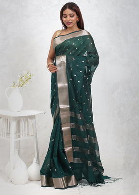 Green Cotton Saree Without Blouse Piece - Indian Silk House Agencies