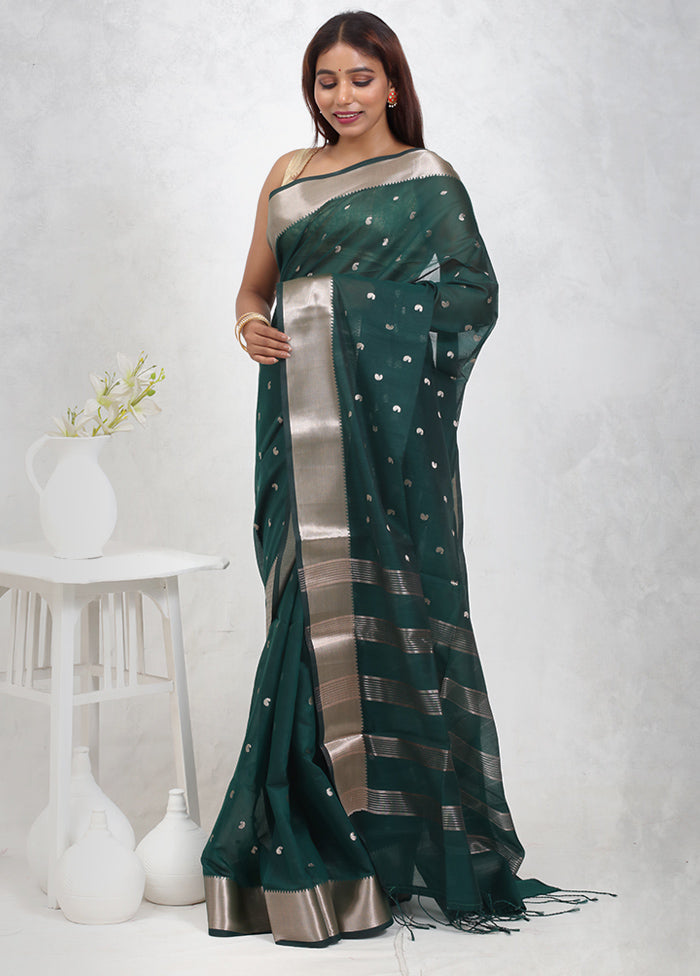 Green Cotton Saree Without Blouse Piece - Indian Silk House Agencies