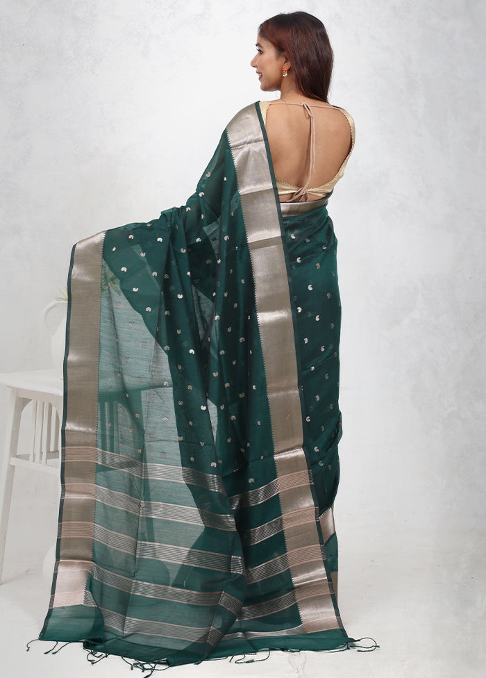 Green Cotton Saree Without Blouse Piece - Indian Silk House Agencies