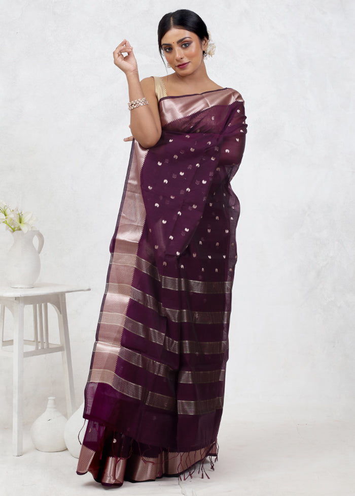 Purple Cotton Saree Without Blouse Piece