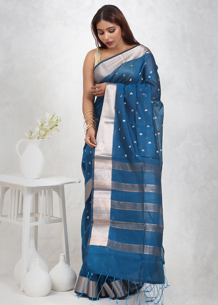 Blue Cotton Saree Without Blouse Piece - Indian Silk House Agencies