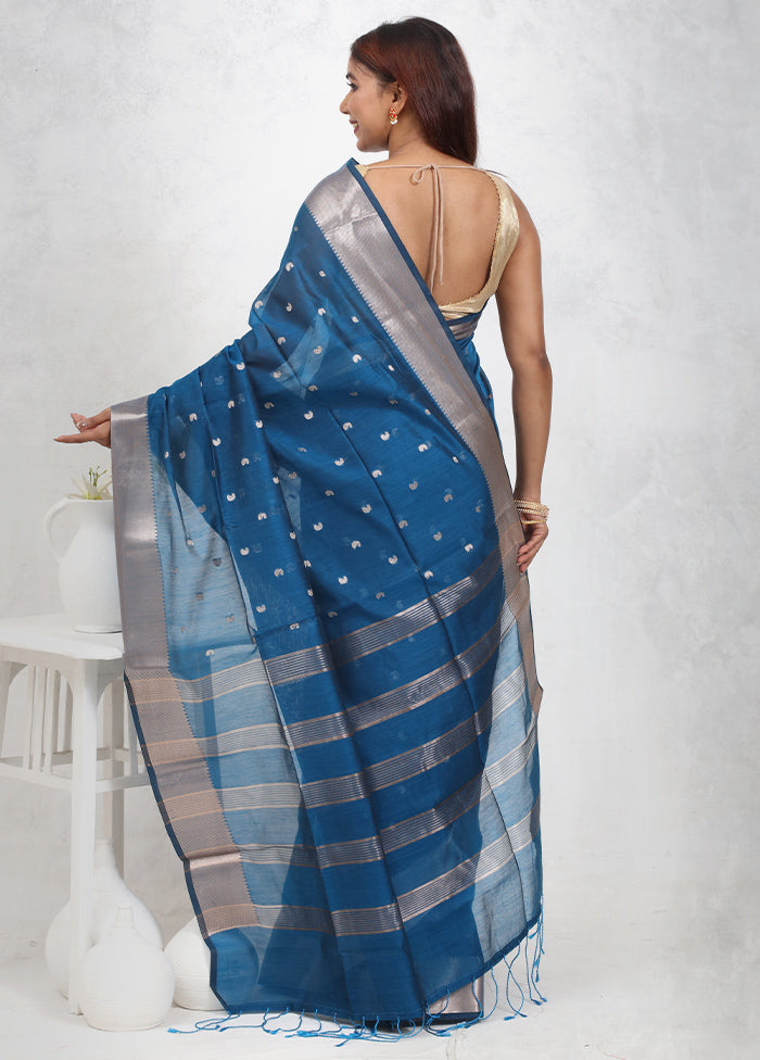 Blue Cotton Saree Without Blouse Piece - Indian Silk House Agencies