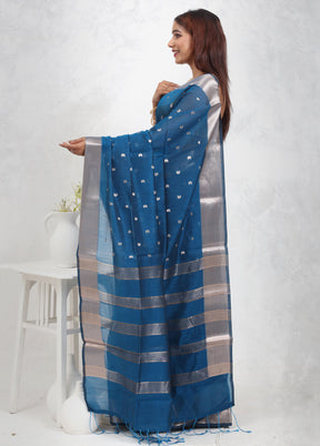 Blue Cotton Saree Without Blouse Piece - Indian Silk House Agencies