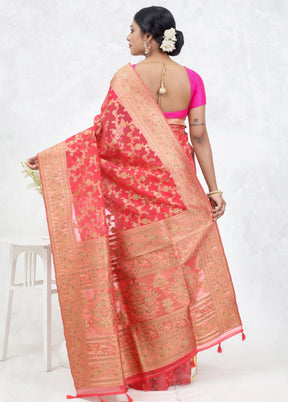 Pink Organza Saree Without Blouse Piece - Indian Silk House Agencies